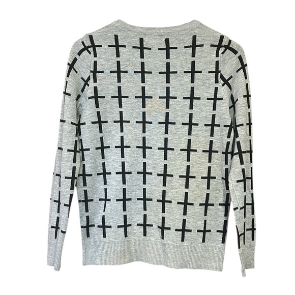 POL Cotton Long Sleeve Pullover Crewneck Sweater Gray Black Size Medium - Picture 3 of 9